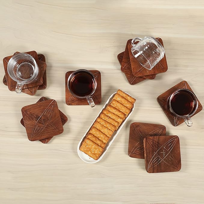 Table Coasters Wooden Coaster Drink Coasters for Tabletop Protection Outdoor Coasters Coffee Table Coasters Set of 12 - Cup Mat Drink Hot Pads Mats Set - Rust Brown