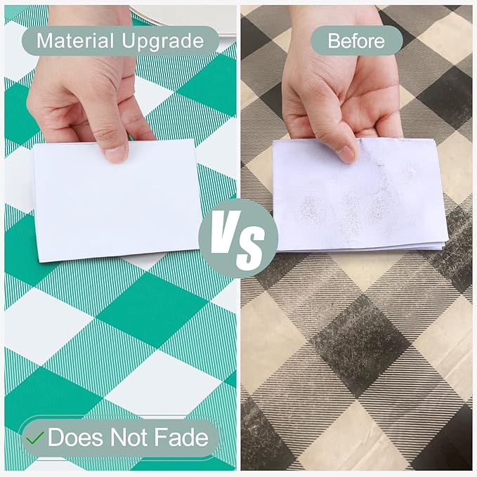 misaya Square Waterproof Vinyl Table Cloth, Buffalo Flannel Backed Tablecloth, Wipeable Plastic Table Cover for Dinner, Kitchen, Outdoor (60" x 60", Green and White)