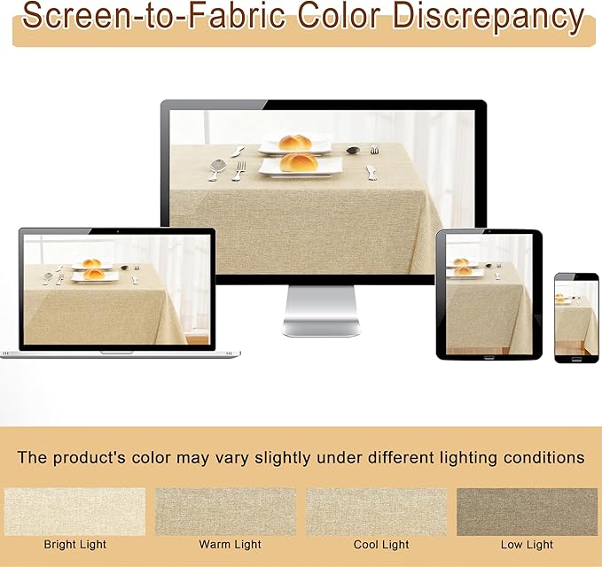 JIUZHEN Rectangle Table Cloth Faux Linen Farmhouse Tablecloth Wrinkle and Stain Resistant Decorative Fabric Table Cover for Kitchen, Dining Room, Parties and Camping, Beige, 60 x 120 Inch