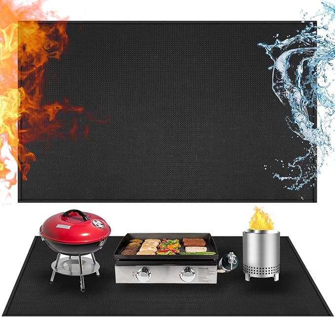 24x42in Heat Resistant Grill Mats for Outdoor Grill to Protect Your Prep Table and Outdoor Grill Table - Fire Proof & Water Proof & Oil Proof BBQ Mat - Black (1mm)