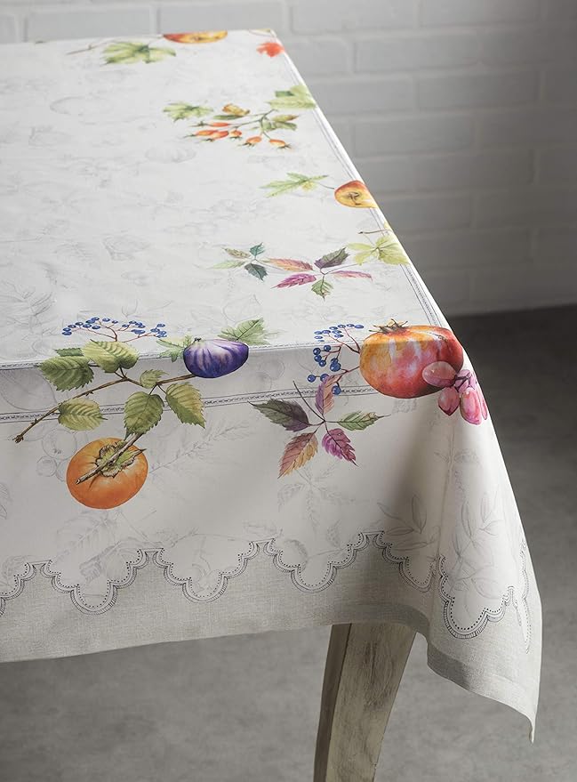 Maison d' Hermine Table Cloth Rectangle Table 100% Cotton 60 x 90 Inches Fall Tablecloth Reusable Everyday Use for Thanksgiving Christmas Decorations Dining Farmhouse Party (Fruit D'Hiver)