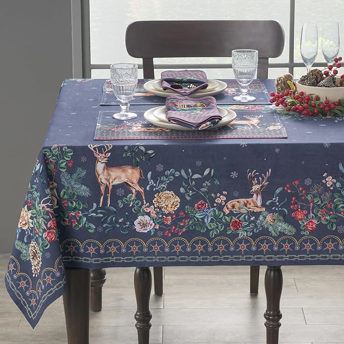 Maison d' Hermine Table Cloth Rectangle Table 100% Cotton 54 x 72 Inches Fall Tablecloth Reusable Everyday Use for Thanksgiving Christmas Decorations Dining Farmhouse Party (Christmas Joy)