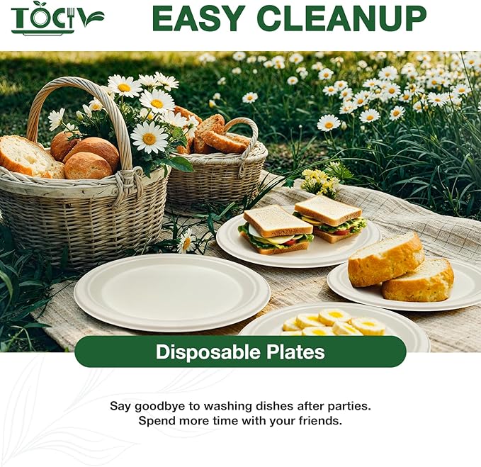 Compostable Paper Plates 10 inch 144 Count Disposable Heavy Duty Large Party Plates Bulk for Dinner Appetizer Dessert Cake Birthday Holiday Party Supplies White