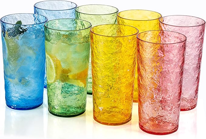 KX-WARE 18-ounce Acrylic Highball Glasses Plastic Tumbler, set of 8 Mixed-Color