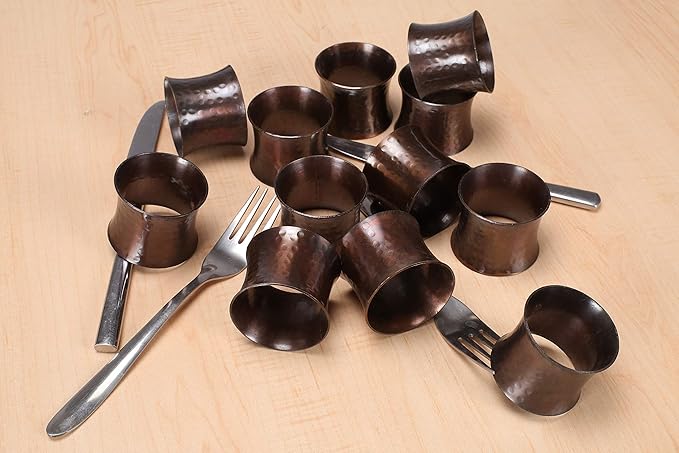 Bronze Napkin Rings, Napkin Ring Set of 12, Napkin Holders for Dining Table Settings Thanksgiving Metal Serviette Ring Rustic Table Décor for Weddings, Parties, and Everyday Use - CLEENTABLE