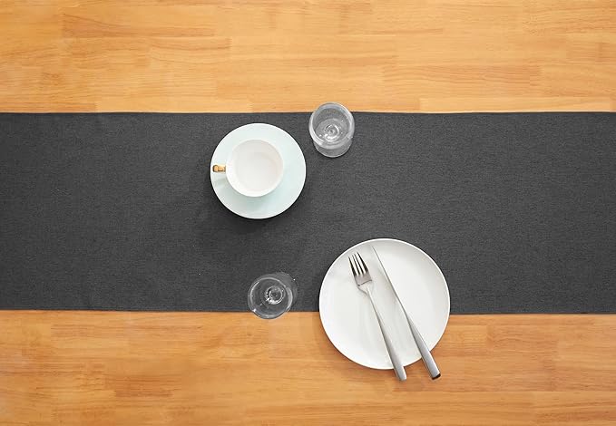 Black Grey Table Runner 13x36 Inches Long, Cotton Linen Farmhouse Style Seasonal Dresser Scarf for Kitchen Dining Coffee Table Parties Wedding Home Decor (13” x 36”, Black Grey)