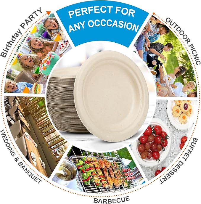 6 Inch Small Paper Plates Disposable - Biodegradable Compostable Appetizer Plates for appetizer, Party, Cake, Snacks Dessert (100 Pack, Heavy Duty Eco-Friendly) Third-generation anti-slip