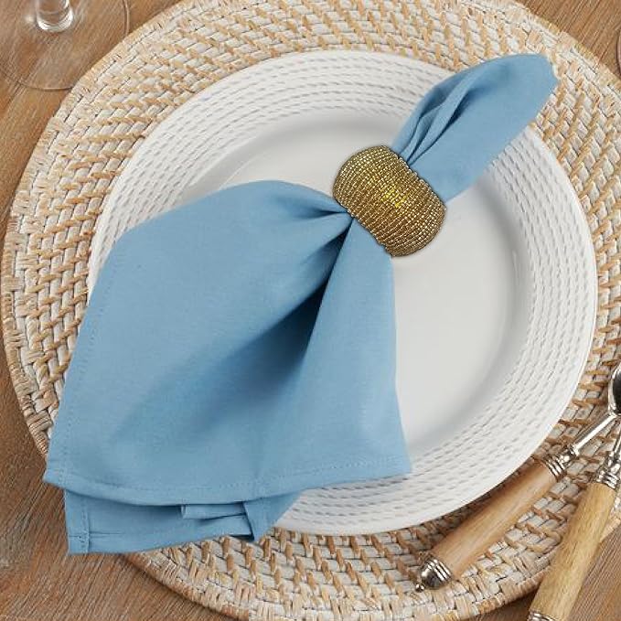 Gold Napkin Ring, Napkin Rings Set of 12, Beaded Napkin Holders, Round Napkin Rings Bulk for Christmas Party Decoration, Dinning Table, Everyday, Family Gatherings - Set Your Table with Style - Gold