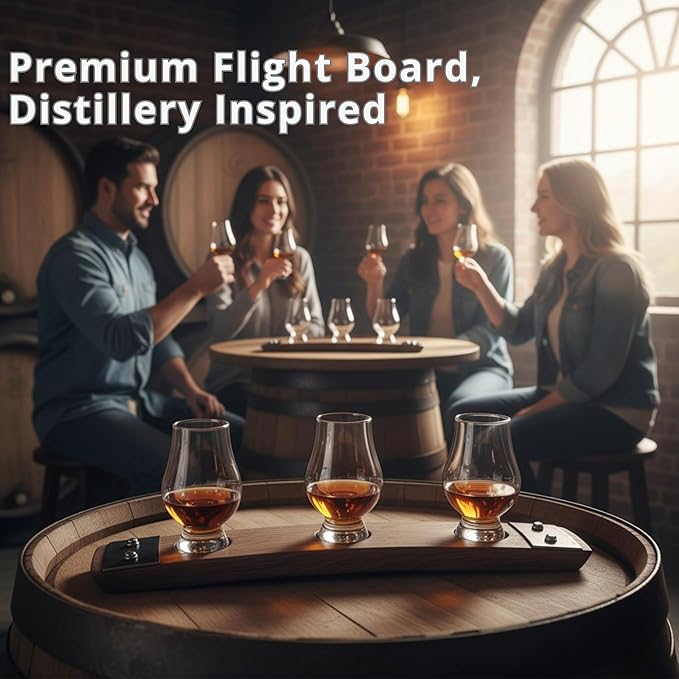 The Original Premiun Barrel Stave Whiskey Flight, Scotch Flight, Bourbon Flight, 3 Crystal Glass Flight (No Glasses Natural)