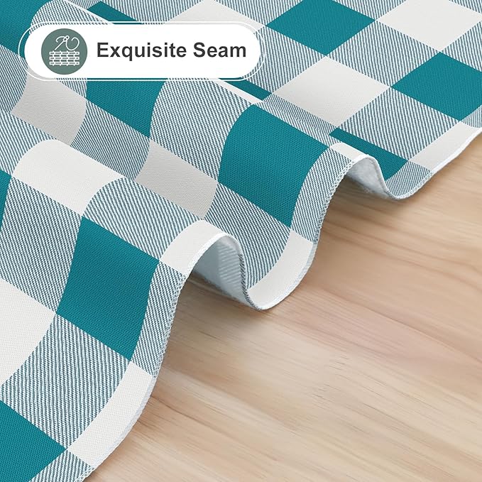 misaya Rectangle Waterproof Vinyl Table Cloth, Buffalo Flannel Backed Tablecloth, Wipeable Plastic Table Cover for Dinner, Kitchen, Outdoor (54" x 78", Turquoise and White)
