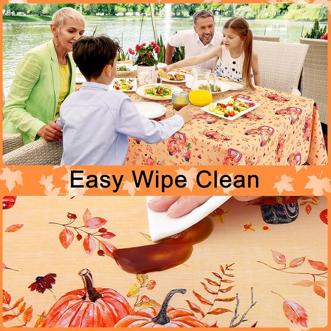 Smiry Fall Rectangle Table Cloth, Waterproof Vinyl Tablecloth with Flannel Backing, Wipeable Autumn Pumpkin Truck Plastic Tablecloths for Harvest and Thanksgiving Parties, (60"x102", Yellow)