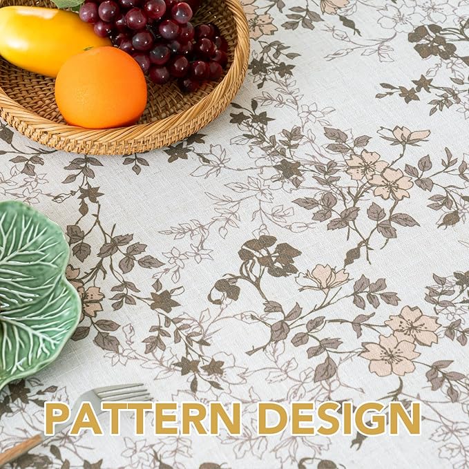 H.VERSAILTEX Linen Table Cloths Floral Printed Tablecloth Spill-Proof Waterproof Table Cover for Dining Buffet Feature Soft and Thick Fabric Wrinkle Free, 60 x 120 Inch, Retro Floral - Brown