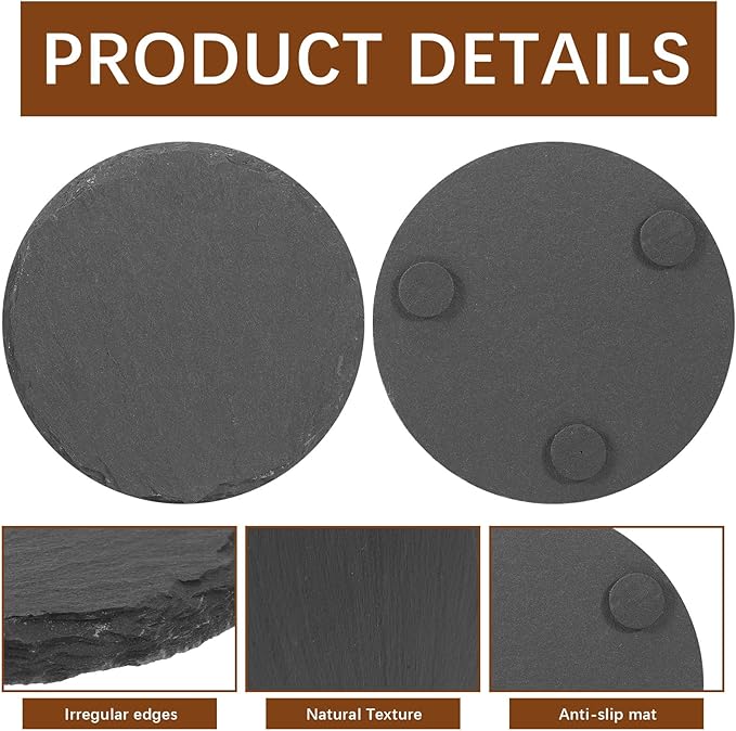 72 PCS Black Natural Slate Coasters Bulk Set 4 Inch Laser Engraving Blanks with Anti Scratch Bottoms for Home, Office, Bar, Gifts Round Coasters