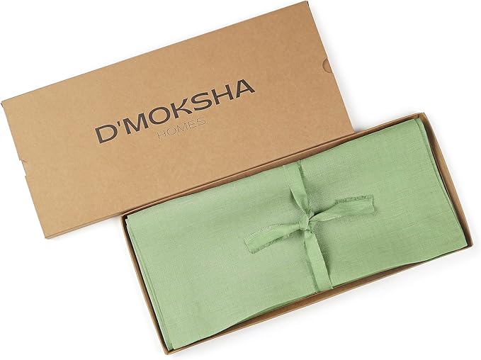 D'Moksha Homes Linen Sage Green Table Runner 90 Inches Long - 100% Pure Linen 14 x 90 Inch Table Runner for Dining, Spring, St Patricks Day, Easter - Machine Washable