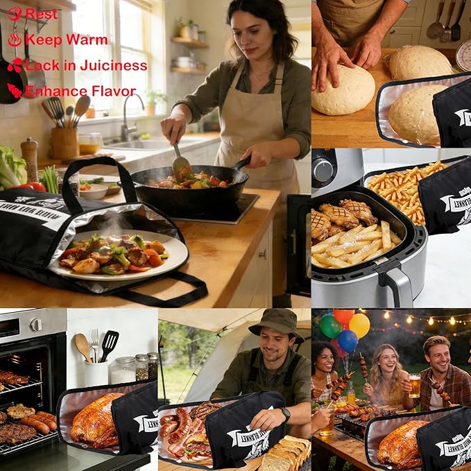 Valentines Day Gifts Upgraded BBQ Blanket for Resting Meat - Air Fryer Kitchen Camping Baking Party Essential -Smoker Accessories Brisket Blanket - Insulated Meat Resting Bag with Wide Mouth for Steak/ Pork Shoulder/ Turkey - Birthday Anniversary BBQ A...
