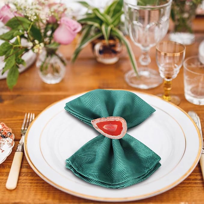 CozyTower Agate Napkin Rings Set of 4, Gold Napkin Holders for Cloth Napkins, Unique Wedding Decorations Napkin Ring Kitchen Accessories for Dinner Party (Red Agate)