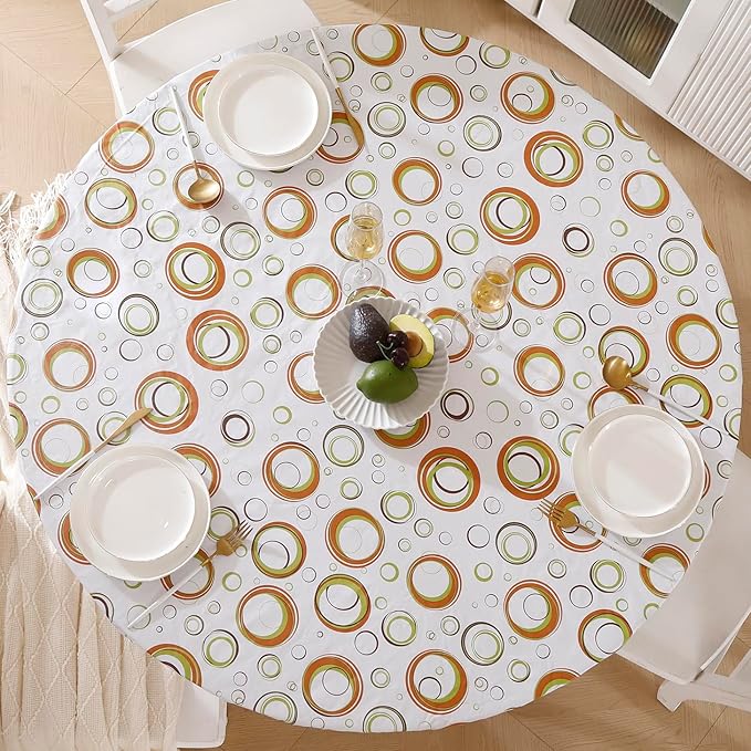 Walrus Round Vinyl Fitted Tablecloth with Flannel Backing Elastic Edge Design Table Cover Waterproof Oil-Proof PVC Table Cloth Stain-Resistant Best for 37"-44" Round