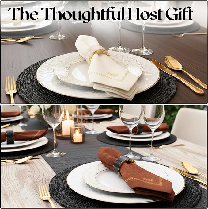 ALPHA Living HOME Epoxy Resin Napkin Rings - 12 Pieces Farmhouse Napkin Rings Holder for Wedding, Banquet, Adornment for Table Settings, Boho Style for Dining Table, Wedding (Black & Cream)