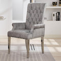 Velvet Dining Chair with Arms, Upholstered Tufted High Back Dining Room Chairs, Accent Armchair with Chrome Leg and Nailhead Trim, Kitchen Dining Living Room, Grey