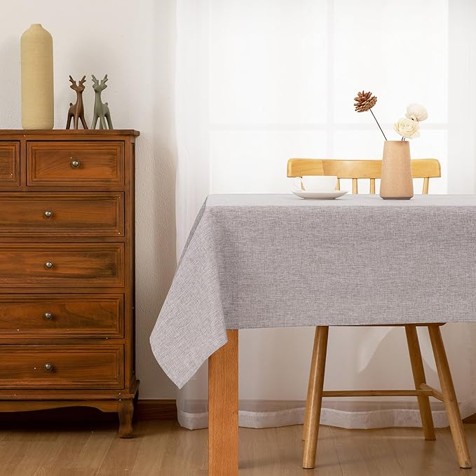 Hiasan Faux Linen Rectangle Tablecloth - Wrinkle and Stain Resistant Washable Table Cloth for Kitchen Dining Room Holiday Table Cover for Party Dinner, Stone, 70 x 108 Inch