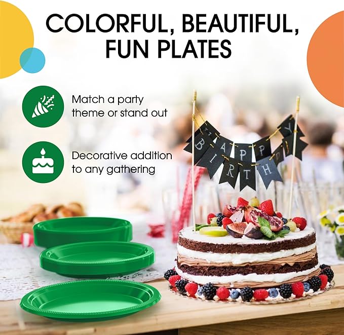 Emerald Green Plastic Plates For Party 7" Emerald Green Disposable Plates Heavy Duty 100 Pcs Plastic Dinnerware Sets Heavy Duty 350 GSM Disposable Dinnerware Set