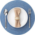Round Placemats Set of 8 Woven Placemats Washable Braided Table Mats for Dining Table Heat Resistant Non-Slip Circle Place Mats(Mid Blue)