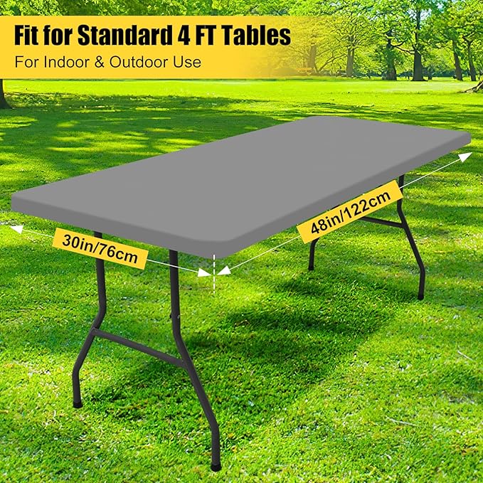 Smiry Rectangle Picnic Table Cloth, Waterproof Elastic Fitted Tablecloths for 4 Foot Tables, Washable Polyester Table Cover for Camping, Indoor and Outdoor (Grey, 30"x48")