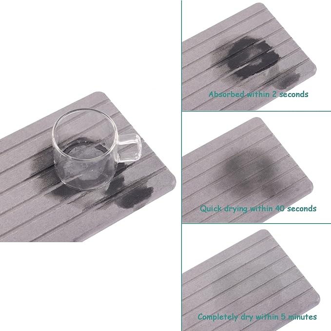 2 PCS Water Absorbent Diatomite Coasters Rectangle, Grooved Design, Water Absorbing Stone Used for Hand Soaps & Plants & toiletries in The Modern Home