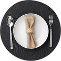 Round Placemats Set of 4 Plastic Woven Placemats Washable Wipeable Table Mats for Dining Table Heat Resistant Non-Slip Circle Place Mats (Black)