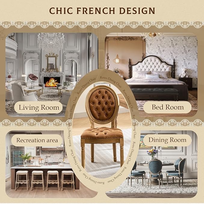 SoarFlash French Dining Chairs Set of 4, Vantage Dining Chair with Round Back, Farmhouse Country PU Leather Dining Chair for Kitchen,Bedroom,Orange