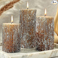 Classic Pine Tree Bark Texture Pillar Candles Set - Real Wax 3 Sizes (4", 5", 6" Tall) Rustic Decor Fireplace Candles, Unscented Woodland Style Pillar Candle for Home, Dining Table, Holiday Decor