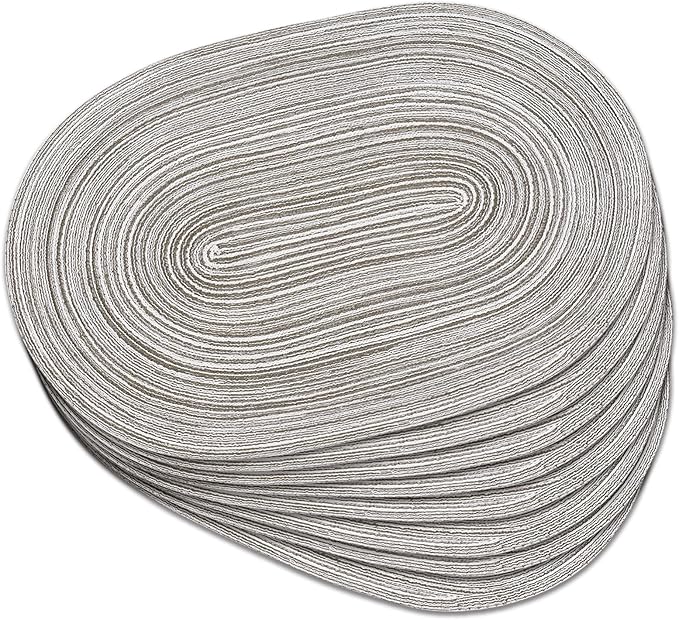 Noctiflorous Oval Braided Placemats Set of 8 Woven 12x18 Inch Non Slip Washable Heat Resistant Place Mats Round Tablemats for Dining Kitchen Party Daily Table Decor Dinner Mats (Gray, 8)