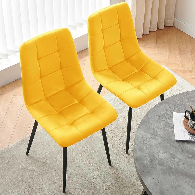 Modern 4-Person Round Dining Table Set, Space-Saving for Kitchen, Living Room, Apartment, Includes Dining Table & 4 Yellow Chairs,Small Dining Room Set for 4