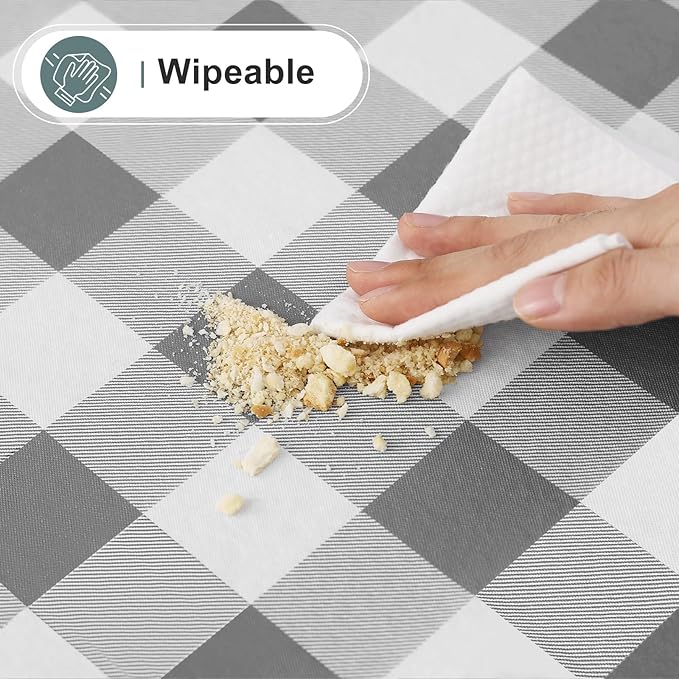 misaya Rectangle Waterproof Vinyl Table Cloth, Buffalo Flannel Backed Tablecloth, Wipeable Plastic Table Cover for Dinner, Kitchen, Outdoor (60" x 120", Grey and White)