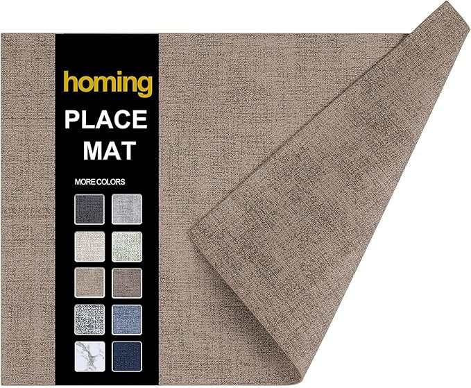 homing Faux Leather Heat Resistant Placemats 6 Packs, Waterproof Wipeable Dining PU Place Mats for Indoor & Outdoor, Easy to Clean, Camel