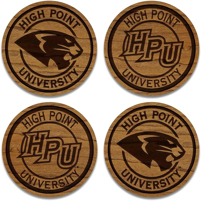 LazerEdge High Point Panthers Wooden Coaster Set - Cherry Wood - Officially Licensed Product - 4-Pack