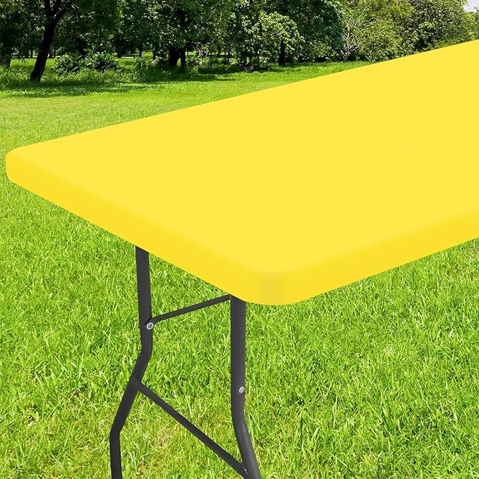 Smiry Rectangle Tablecloth, Elastic Fitted Flannel Backed Vinyl Tablecloths for 8ft Folding Tables, Waterproof Wipeable Table Covers for Indoor, Outdoor, Picnic and Camping (Yellow, 30"x96")