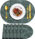 ADRIMER Placemats, Heat Resistant Oval Placemats Set of 6 Washable 12 x 17 Inch, Waterproof Table Mats, Wipeable Pu Place Mats for Kitchen, Dining Room, Blue & Green