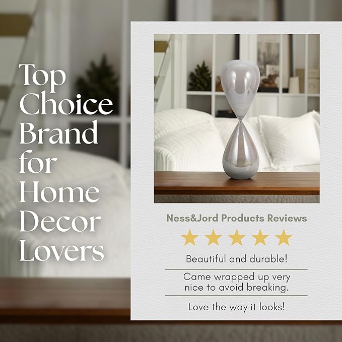 Galene Hourglass Decorative Object – Small Glass Teardrop Silhouette Modern Home Decor Accent – Shelf Styling & Coffee Table Decor for Office & Living Room – 20", Grey