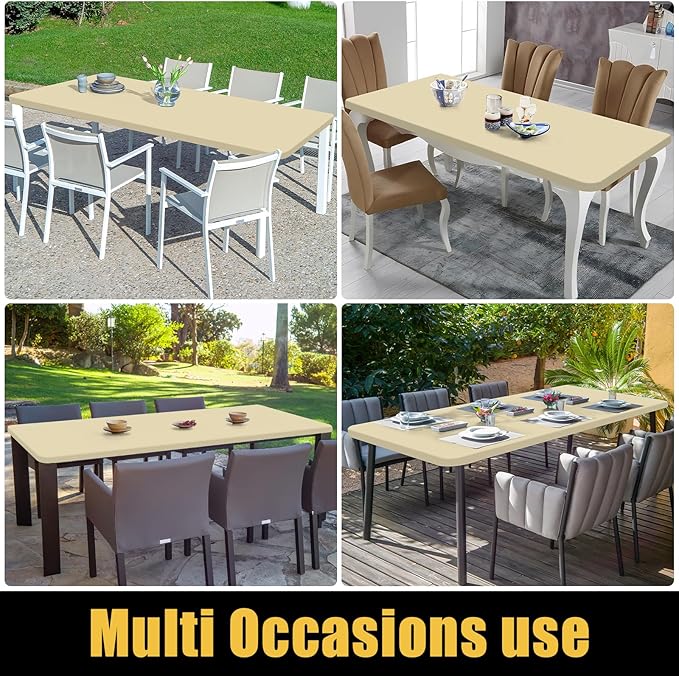 Smiry Rectangle Picnic Table Cloth, Waterproof Elastic Fitted Tablecloths for 5 Foot Tables, Washable Polyester Table Cover for Camping, Indoor and Outdoor (Champagne, 30"x60")