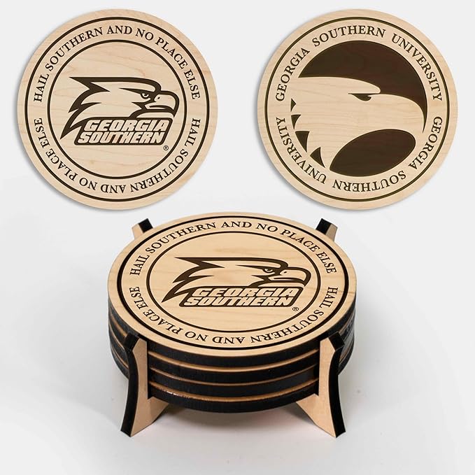 LazerEdge Georgia Southern Eagles Wooden Coaster Set - Maple Wood - Officially Licensed Product - 4-Pack