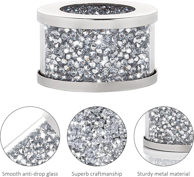 SHYFOY Silver Diamond Napkin Ring Glass Framed, Crystal Dinning Cloth Rings Set of 4 Piece, Glam Serviette Buckle Cloth Holder Sparkle Bling Crushed Diamond Table Decor Accessories