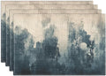 Emvency Farmhouse Placemats Set of 4, Abstract Dark Blue and Beige Vintage Art Painting 12x18 Inch Table Mats for Outdoor Home Party Kitchen Dining Decoration