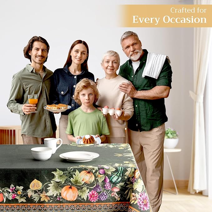 Maison d' Hermine Table Cloth Rectangle Table 100% Cotton 54 x 72 Inches Fall Tablecloth Reusable Everyday Use for Thanksgiving Christmas Decorations Dining Farmhouse (Pumpkin Garden - Dark Green)