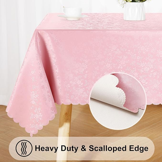 Smiry Rectangle Table Cloth, Waterproof Heavy Duty Vinyl Tablecloths, Wipeable Washable Table Cover for Kitchen, Dining Room & Valentines(Pink, 60" X 84")