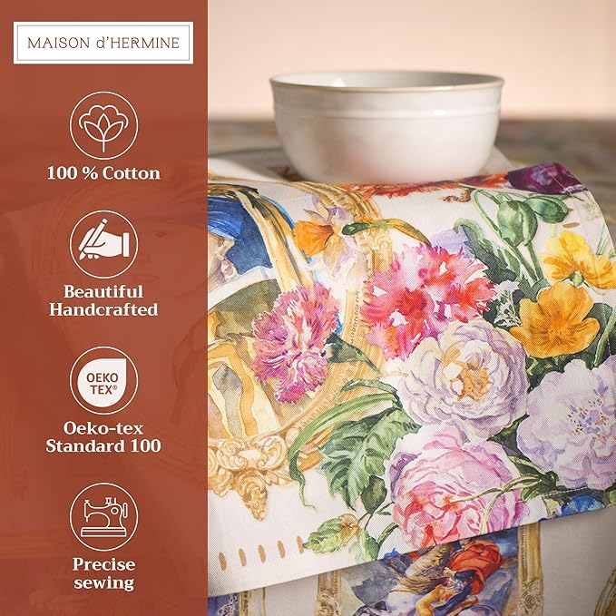 Maison d' Hermine Cloth Napkins Set of 4 100% Cotton Everyday Reusable Square Napkins Cloth Washable Dinner Party Wedding Restaurant Valentines Day Decorations Spring/Summer (Masterpiece, 20" x 20")