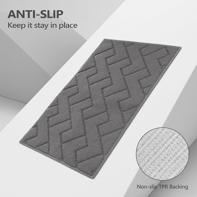 hicorfe Kitchen Rugs and Mats Sets,Non-Slip 2 Pieces Absorbent 100% Polypropylene Rug,Comfort Kitchen Runner Mat,Washable for Kitchen,Sink,Laundry(20" x 48" Plus 20" x 59",Grey)