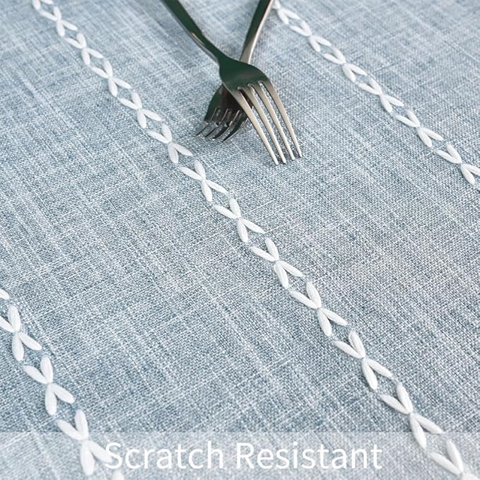 Zobesta Linen Table Cloth Blue Tablecloth Rectangle 98 x 53 Inch, Washable Farmhouse Soft Boho Blue Stripe Tablecloth for Party, Holiday, Picnic, Dining, Outdoor