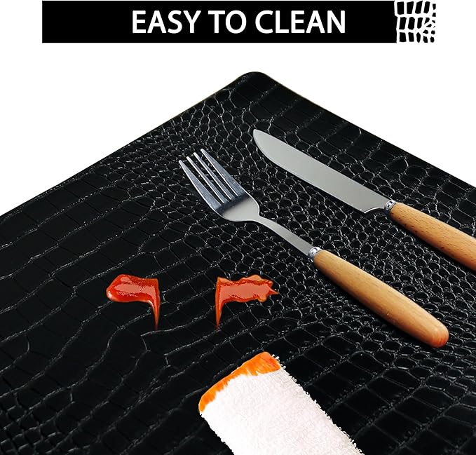 Set of 8 Faux Leather Placemats, PU Table Mats, Waterproof, Stain Resistant, Heat Resistant, Easy to Clean for Kitchen Dining Table,Conference Table