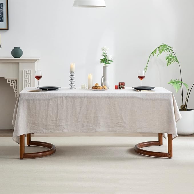EVERLY100% Pure Linen Rectangle Tablecloths 144Lx60WInch for Dining,Buffet Parties,Picnic,Events,Weddings and Restaurants,Decorative Halloween,Thanksgiving Machine Washable Tablecloths-Natural Linen